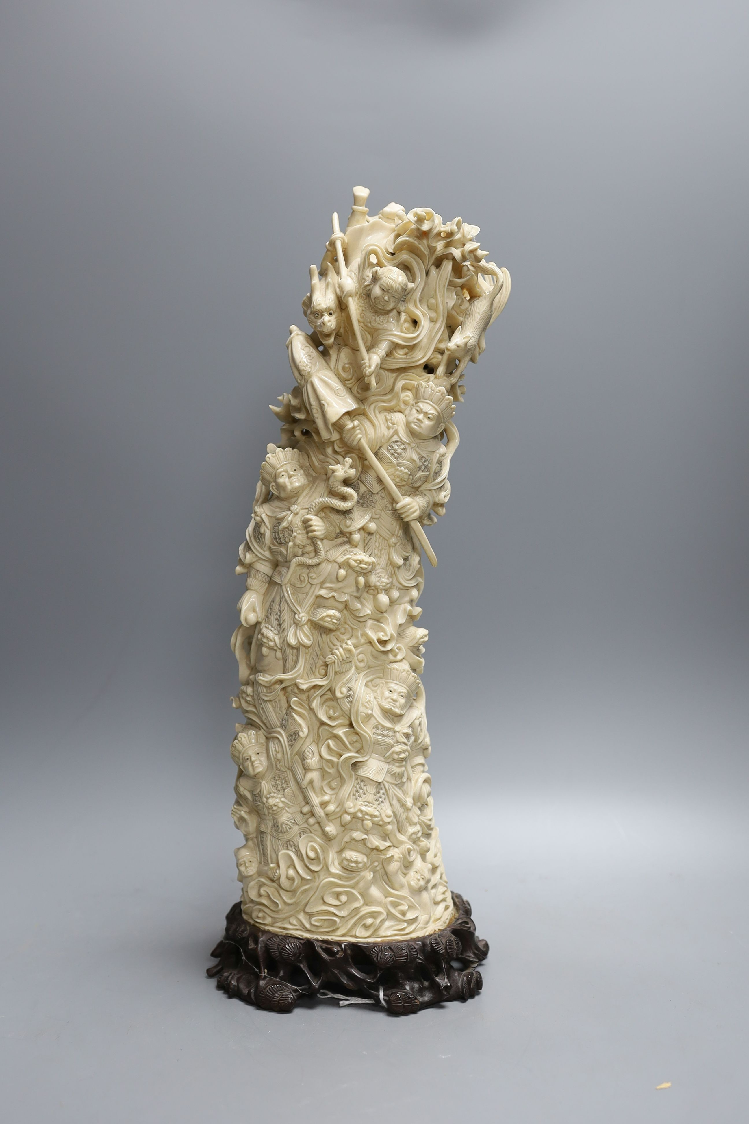 A large late 19th/early 20th century ivory tusk carving - 41cm tall